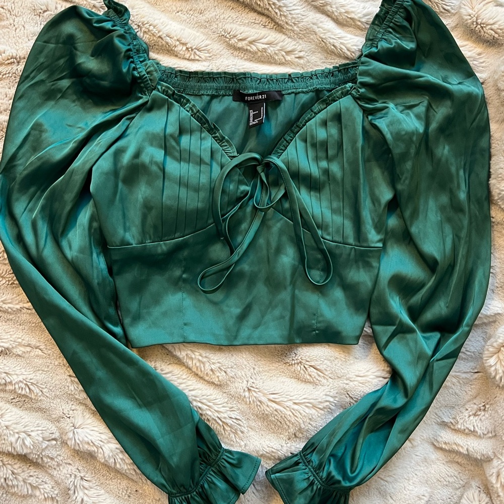 Long Sleeve Green Corset Style Top